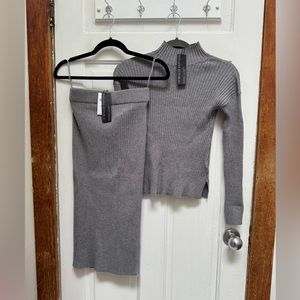 NWT Banana Republic Ribbed Knit Pencil Skirt & Turtleneck Sweater Set XS Grey